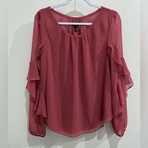 WHBM Rose Ruffle Chiffon Blouse Feminine Career Chic Neutral Relaxed Fit